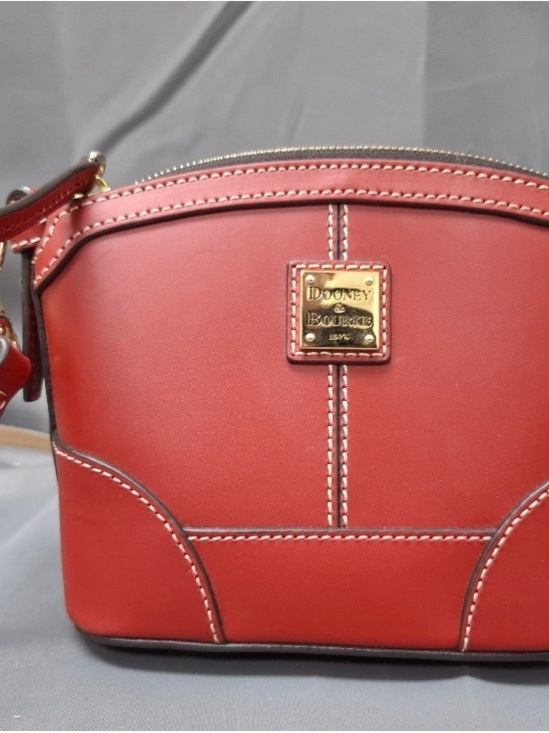 Dooney & Bourke Handbags - Dooney & Bourke Red Leather Dome Crossbody with Gold Plaque